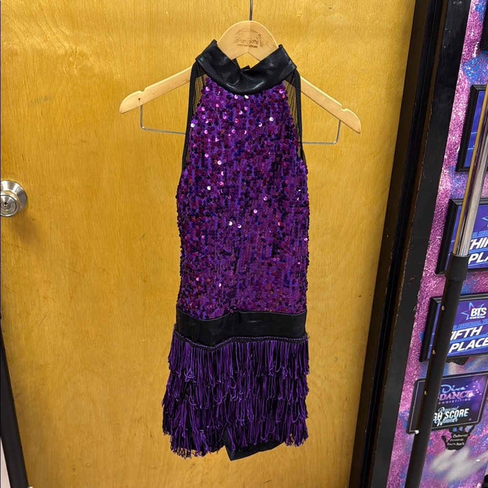 Weissman Purple Sequin and Fringe Kids Dance Costume